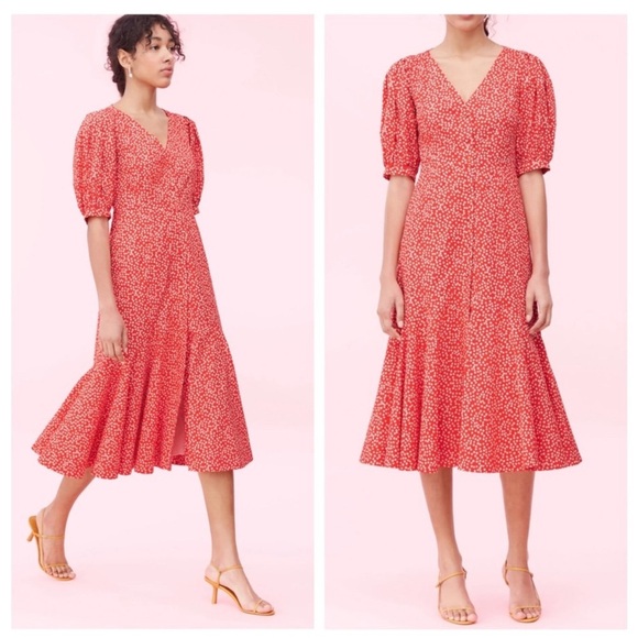 Rebecca Taylor MALIA FLORAL POPLIN DRESS IN CHERRY COMBO sz 8 - Picture 1 of 9